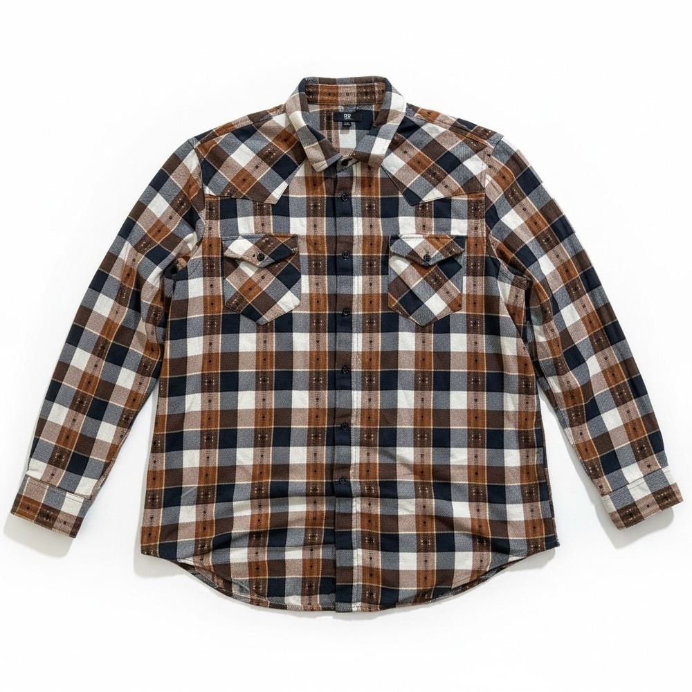 Frye 3XL Mens Plaid Western Flannel Shirt Long Sleeve Brown‎ Black Cotton